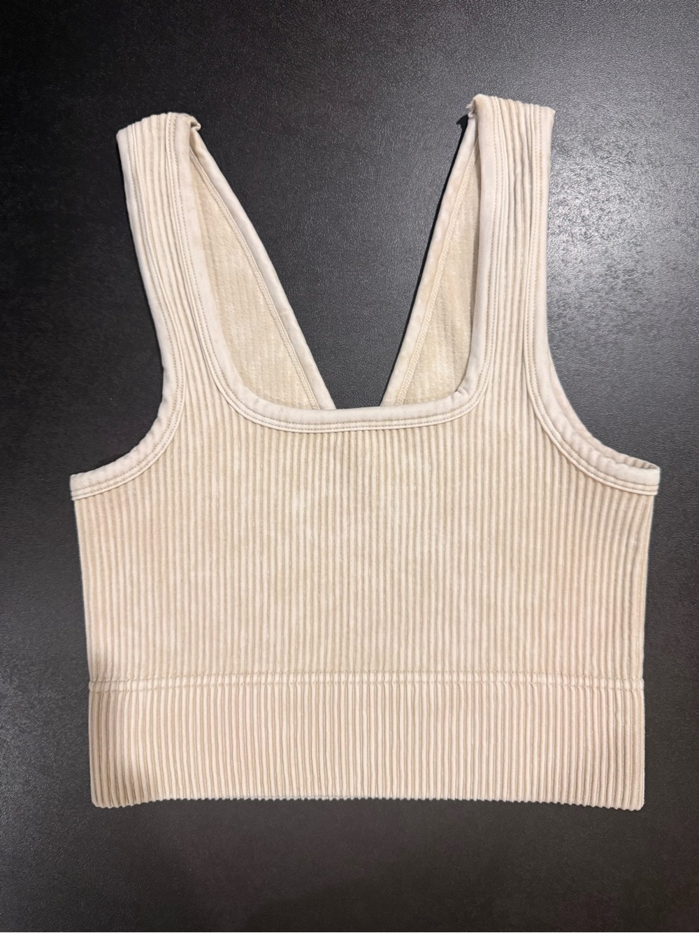 Zenana Outfitters Ribbed V-Neck Crop Tank Top - Cream - Picture 2 of 3